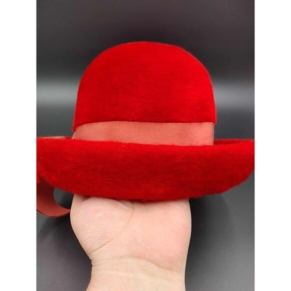 VTG Martelle West Germany Womens Hat Red Felt Fur Fuzzy Rolled Brim - Picture 4 of 11